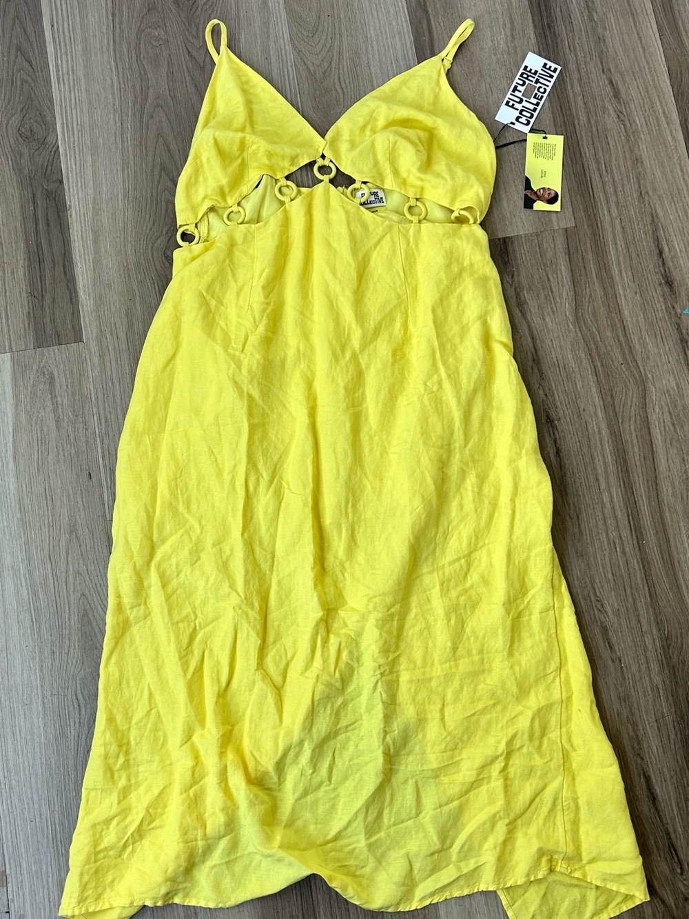 Future Collective Yellow Ring-Accent Midi Dress